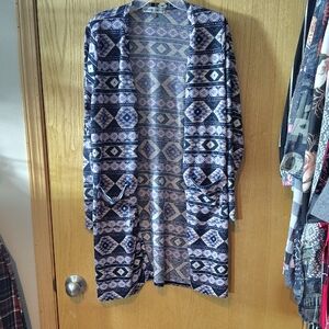 Absolutely Famous Aztec Knit Cardigan in Blue & White